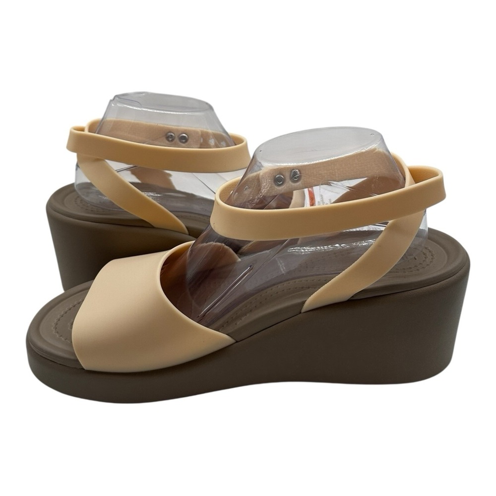 Crocs Brooklyn Ankle Strap Wedge Sandals Womens Sz 8 Shitake Beige Grey Shoes - Picture 3 of 10